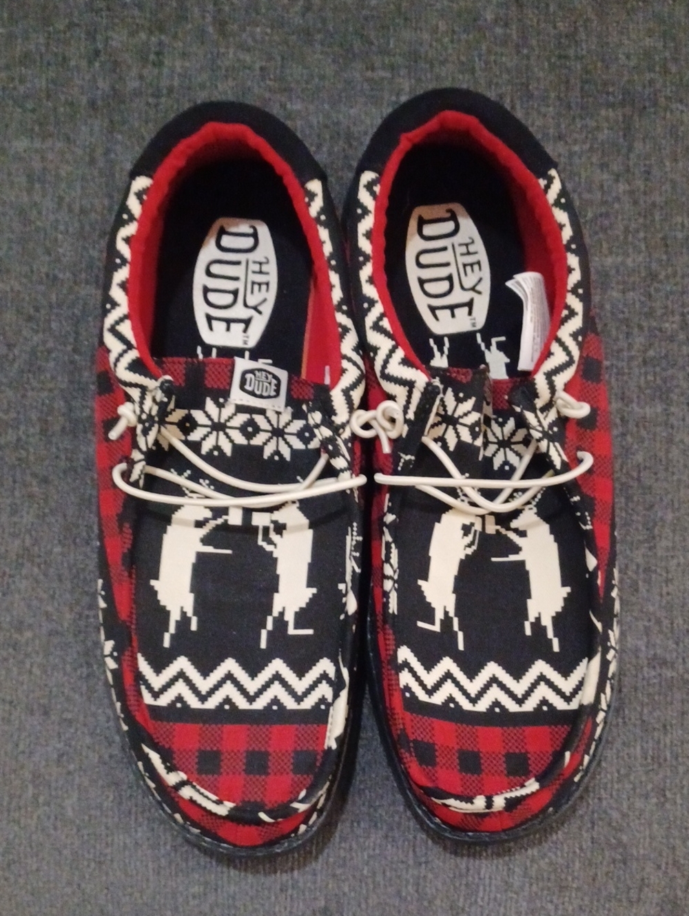 Hey Dude Men's Red, Black & White Patterned Boat Shoes